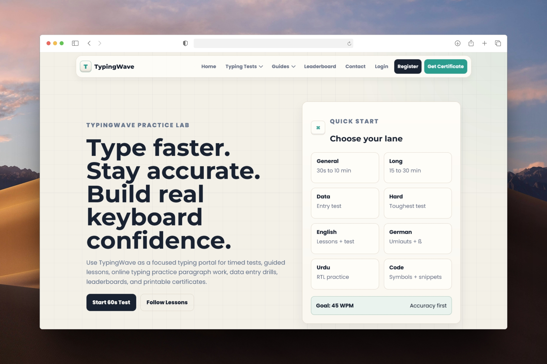 TypingWave Speed Typing Practice Portal