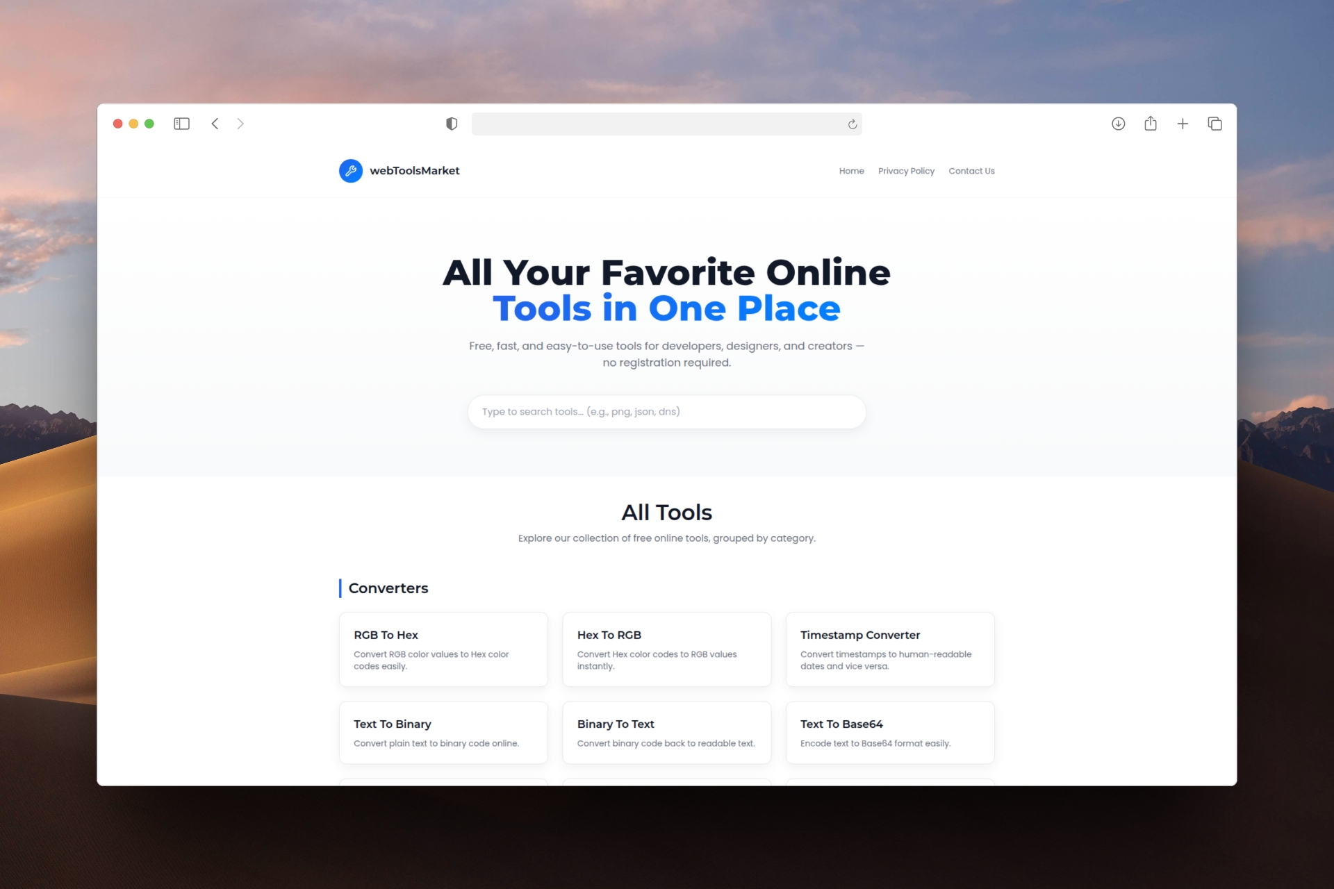 webToolsMarket Online Developer Tools Platform